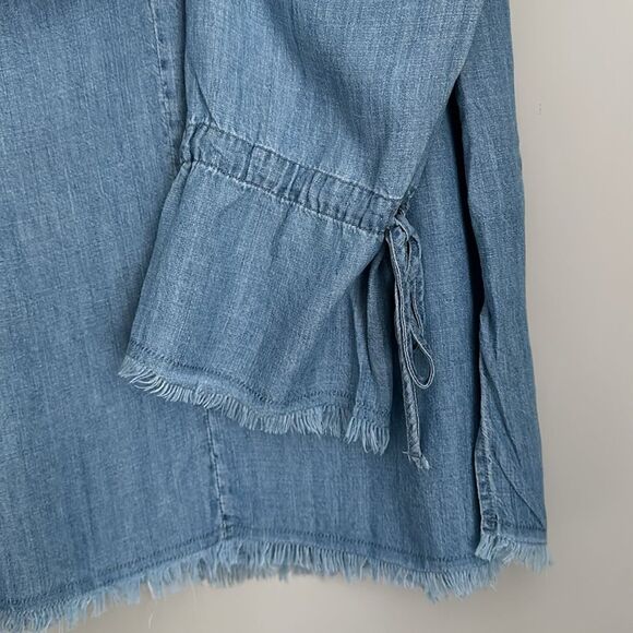 Rails Zimi Linen Blend Denim Blouse with Frayed Hem in Medium Vintage Wash Small - Picture 7 of 12